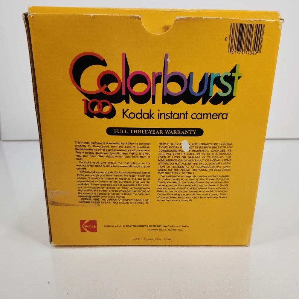 Vintage 1978 Kodak Colorburst 100 Instant Camera w/ Box and Manual‎